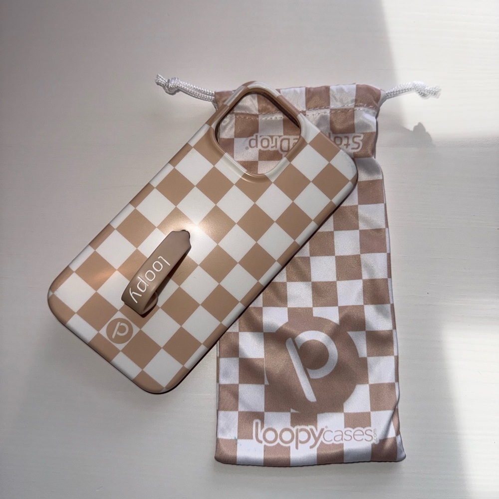 iPhone 13 Pro Max Loopy Case Tan and White Checkered